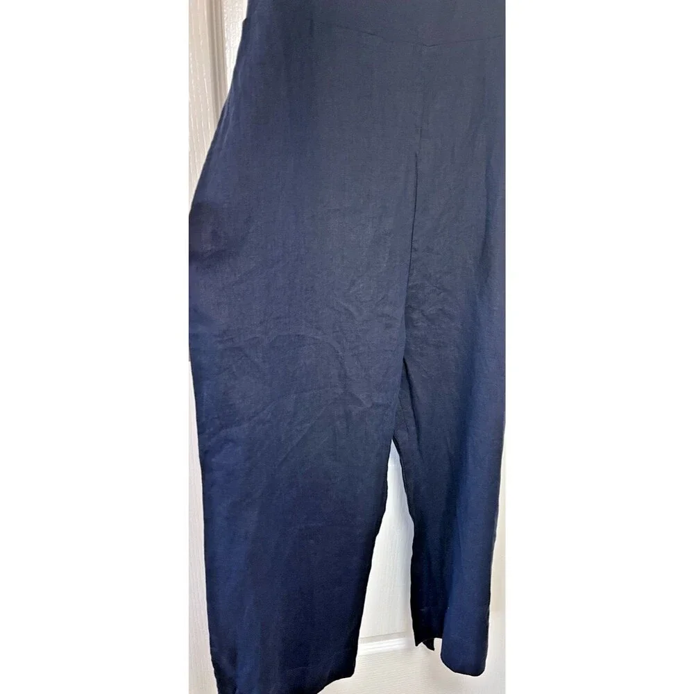 Quince NWT womens navy Euro 100% linen wide leg jumpsuit XL summer vacation